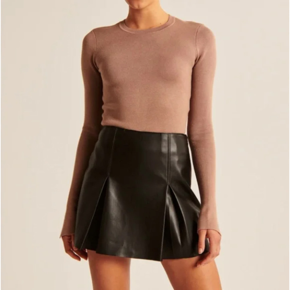 NWT Abercrombie High Rise Vegan Leather Pleated Skort Skirt Black-XL